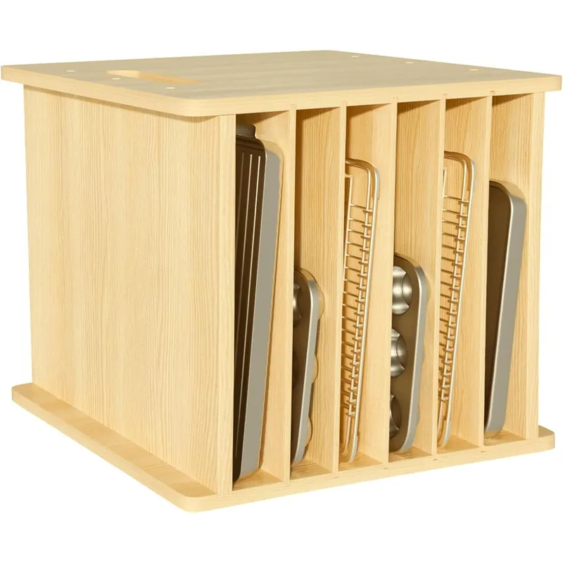 Kitchen Cabinet Baking Organizer - 7 Tier Wooden Tray Dividers for