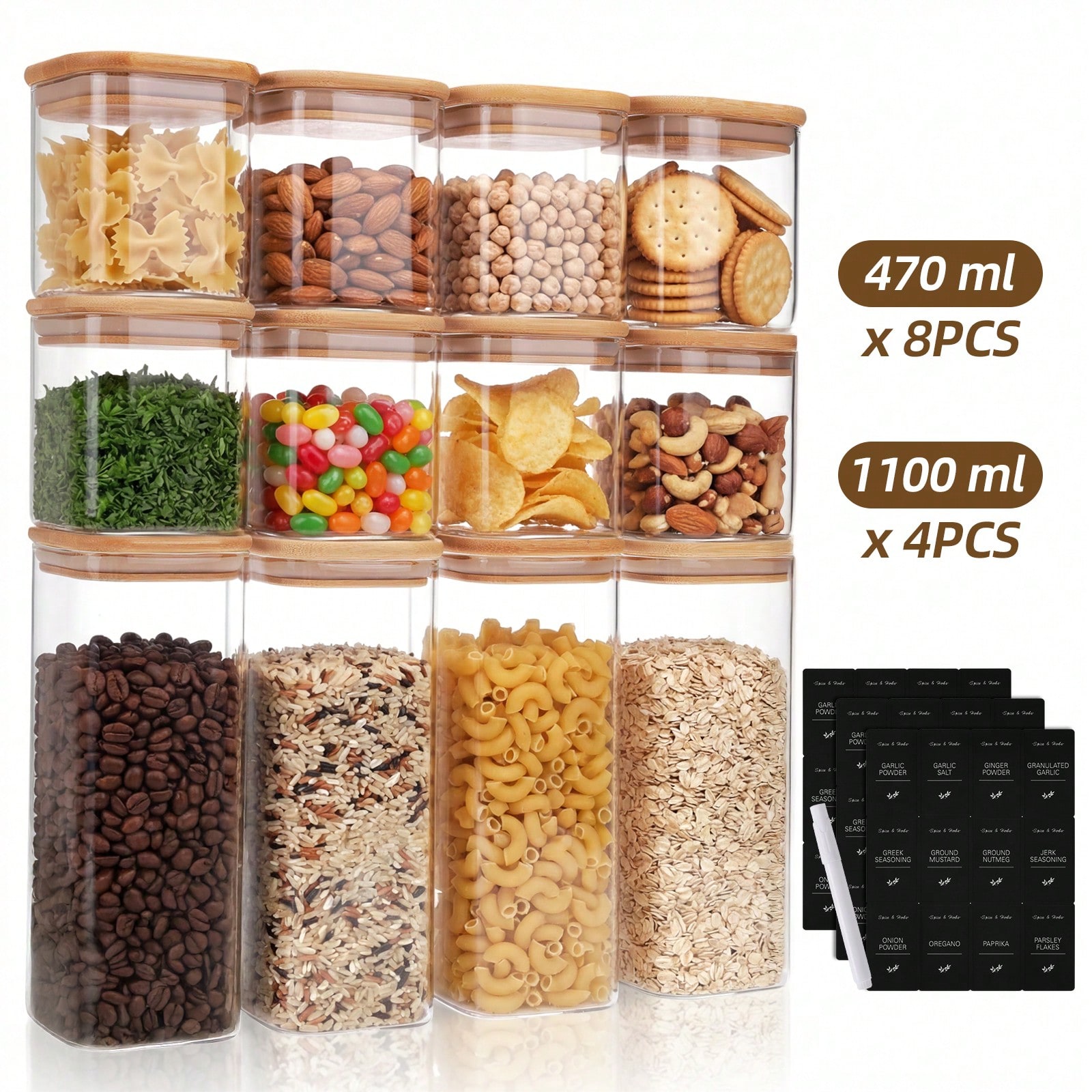 Kitchen Baking Pantry - 12pcs Glass Food Storage Containers With