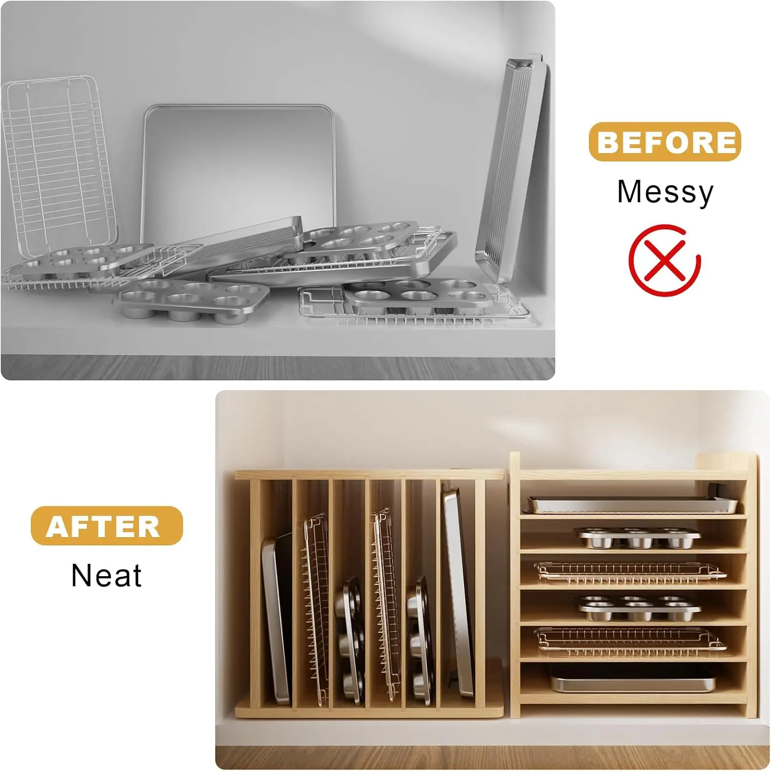 7 Tier Wooden Tray Dividers fo - Kitchen Cabinet Baking Organizer recension och pris
