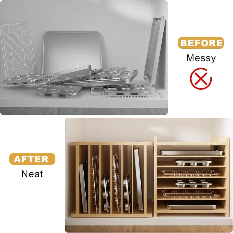 7 Tier Wooden Tray Dividers fo - Kitchen Cabinet Baking Organizer recension och pris
