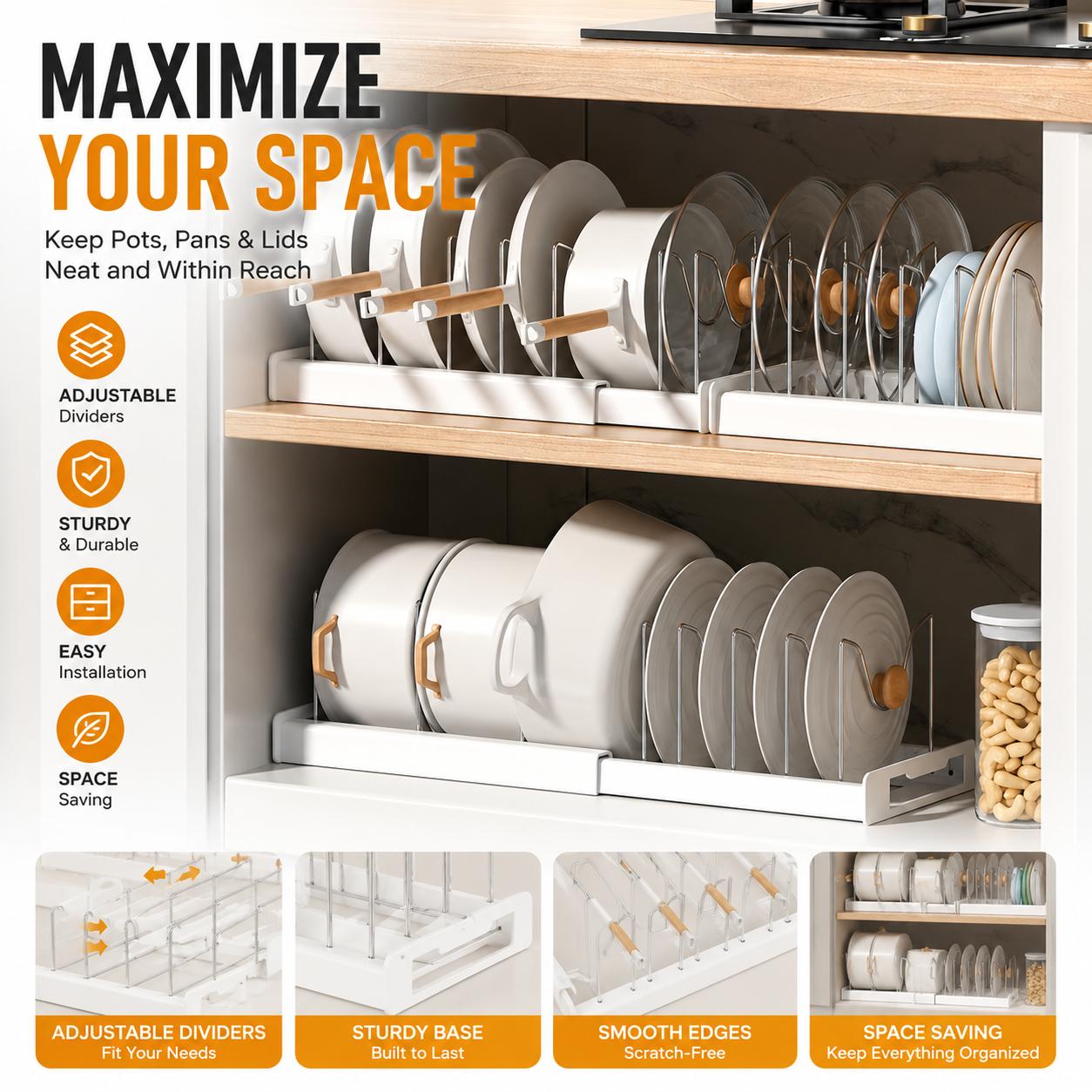 ABS Expandable Pot and Pan Org - Kitchen Cabinet Baking Organizer recension och pris