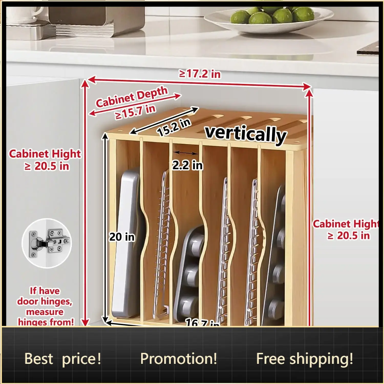 Wooden Tray Dividers for Cabin - Kitchen Cabinet Baking Organizer recension och pris