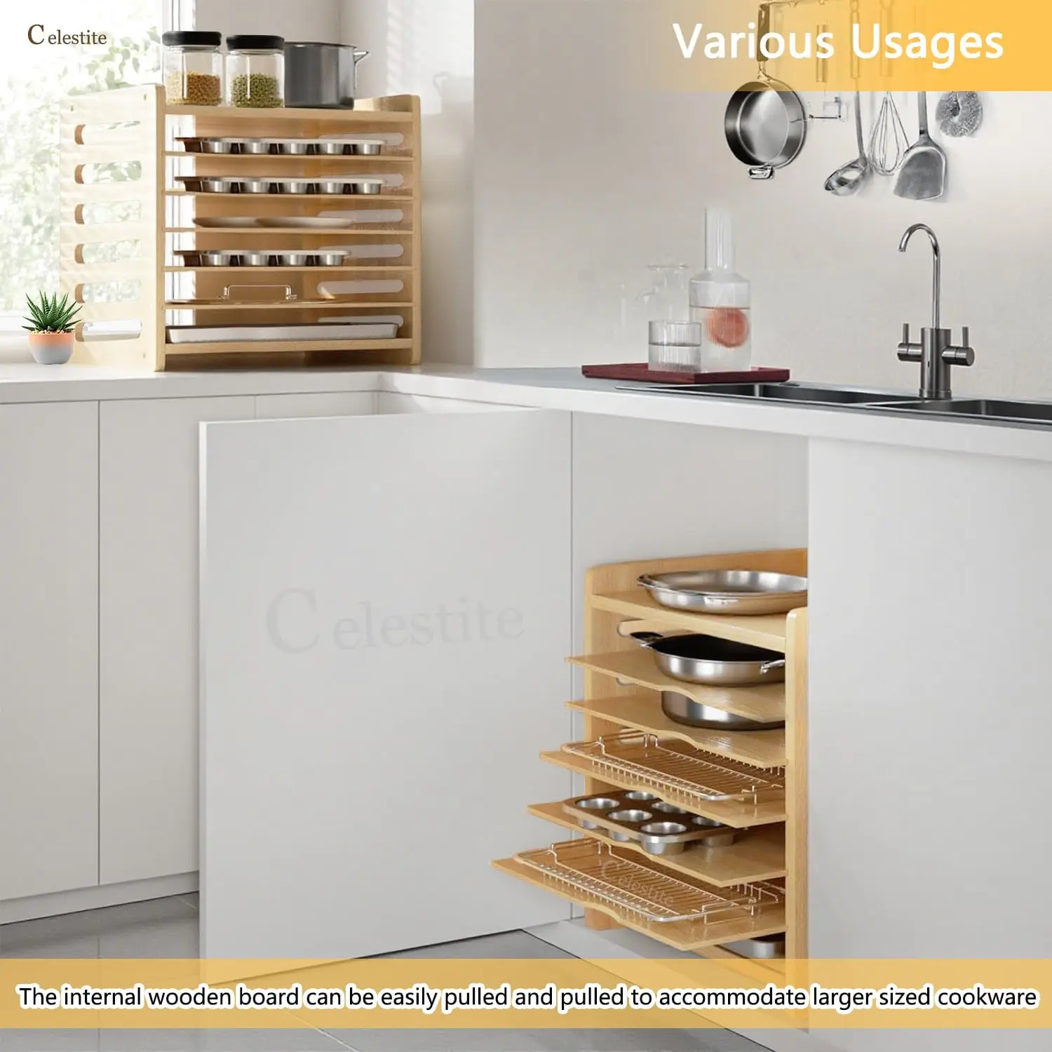 Wooden Tray Dividers for Cabin - Kitchen Cabinet Baking Organizer recension och pris
