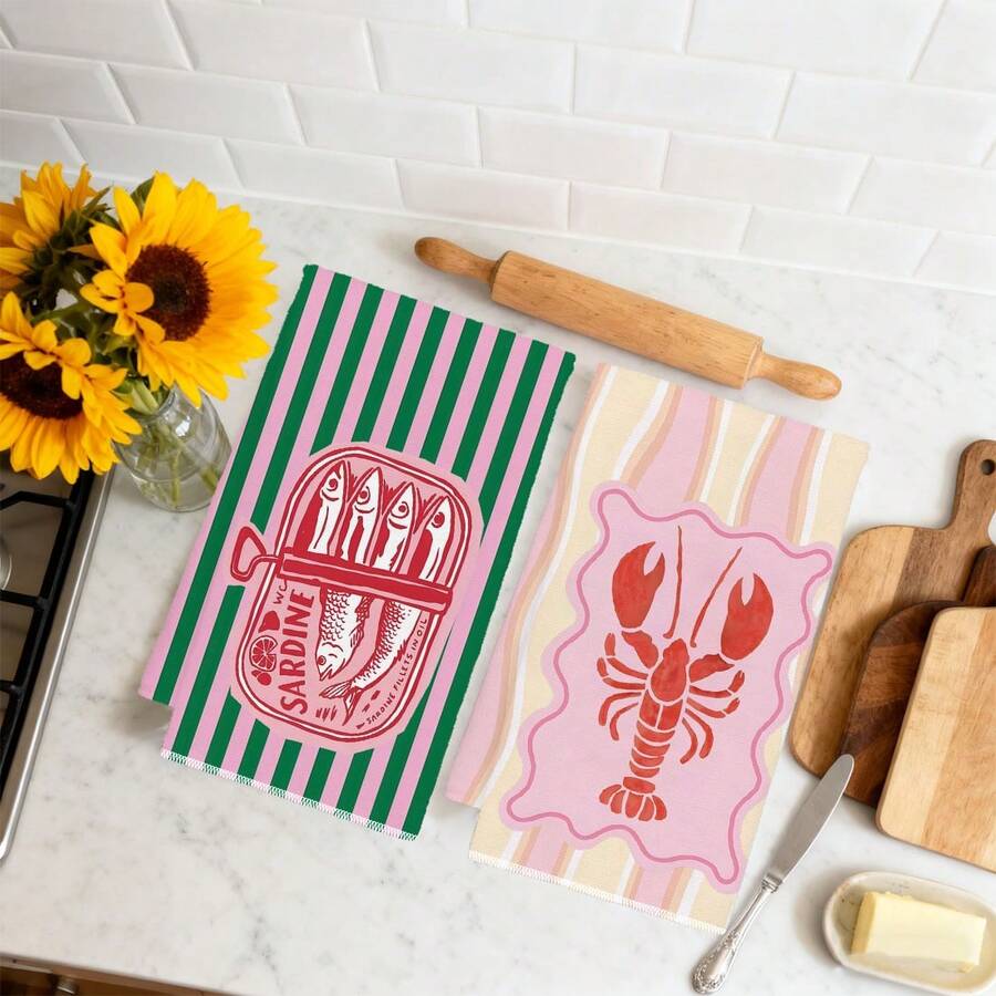2Pcs, Pink and Green Striped S - Kitchen Baking Must Haves recension och pris